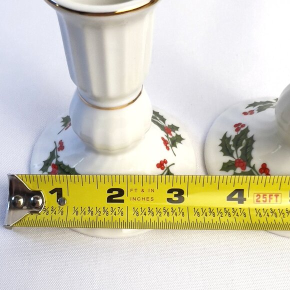 Kashima Vintage Christmas Holly Candleholders 1960s Porcelain Gold Trim Japan - Picture 7 of 7
